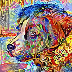 Cute Abstract Impressionist Newfoundland Dog Portrait Painting photo