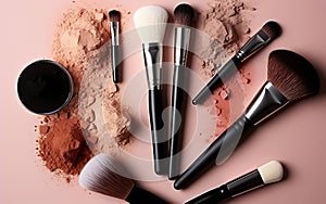 Artistry in Pastels: Collection of Makeup Brushes on a pastel Background