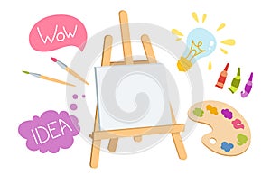 Artists painting supplies cartoon speech bubble vector