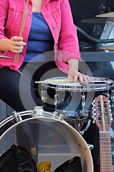 Artists perform in the street. Buskers Festival