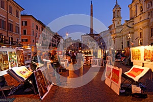 Artists in Piazza Navona, Rome, Italy