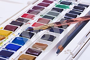 Artists watercolour paints and paint brush