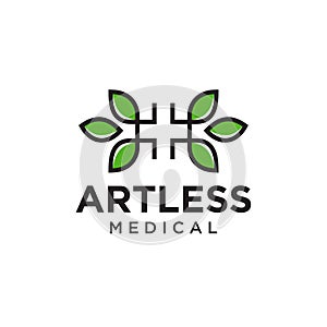 Artless medical logo, creative cross health and leaves vector