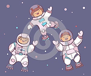 ?artoon astronauts in outer space, vector illustration