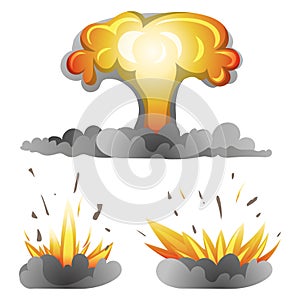 Ð¡artoon explosions, nuclear bomb, missiles.