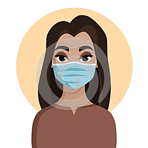 Ð¡artoon portrait of a girl in a medical mask. Vector flat illustration