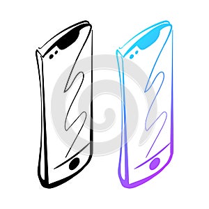Ð¡artoon smartphone. Hand drawn doodle icon. Vector illustration isolated on white background. EPS 10