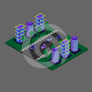 Arts And Architecture Modern Builidngs. Isometric Futuristic New City Vector Illustration