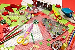 Arts and craft supplies for Christmas.