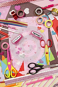 Arts and craft supplies for Saint Valentine's.