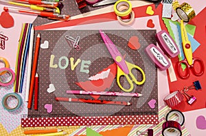 Arts and craft supplies for Saint Valentine's.