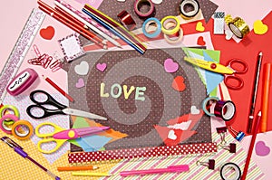 Arts and craft supplies for Saint Valentine's.