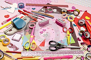 Arts and craft supplies for Saint Valentine's.