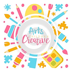 Arts Creative Banner Template, Kids Education, Art, Craft, Creativity Class, School Design Cartoon Vector Illustration