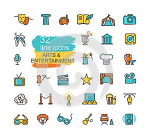 Arts and Entertainment icon set. Collection of vector icons