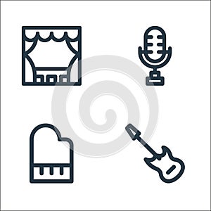 arts line icons. linear set. quality vector line set such as electric guitar, piano, microphone