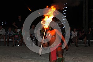 Artshow French polynesia, Fire on the beach Borabora Island, France