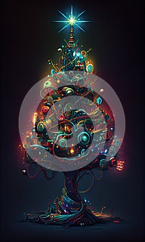 Artstic Christmas Tree With Glowing Lights AI Generative photo