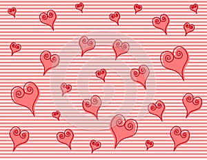 Artsy Pink Swirl Hearts Stripes Background photo