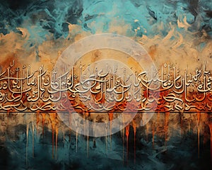 The artwork canvas pnting wall decor has Arabic letters on it. photo