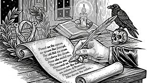 The artwork combines Gothic and classical elements, creating