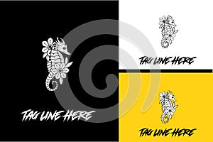 artwork design of Seahorses and flower vector black and white