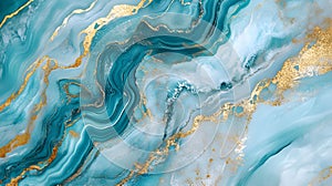 A vibrant design with rich turquoise and gold swirls. Abstract fluid art background.
