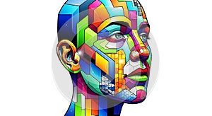 Abstract Geometric Portrait with Vibrant Colors and Bold Outlines