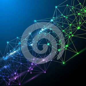 Artwork featuring an interconnected network of nodes and lines,