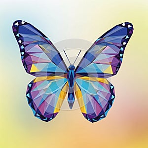 Artwork featuring a low poly design. The wings display a vibrant