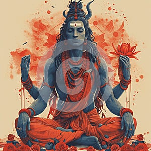 artwork of god shiva in meditation pose with four arms