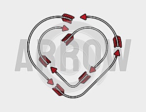 artwork illustration of rotating arrows form a heart. in outline and gothic horror cartoon style for apparel or clothing