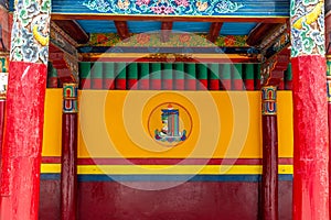 Artwork at a landmark Buddhist monastery in the northern India Himilayas photo