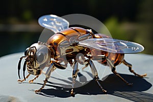 Artwork of a liquid metal wasp and white background.