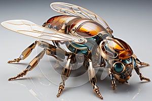 Artwork of a liquid metal wasp and white background.