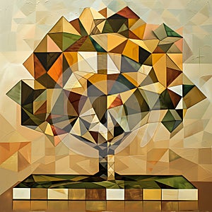 Abstract Geometric Tree in Earthy Tones photo
