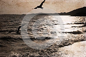 Artwork in retro style, sea