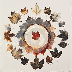 Autumnal Leaf Mandala: A Circular Arrangement of Dried Leaves photo