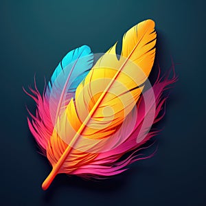 Artwork of t-shirt graphic design, feather, colorful, yellow, pink, hyperrealism, cinematic lighting photo