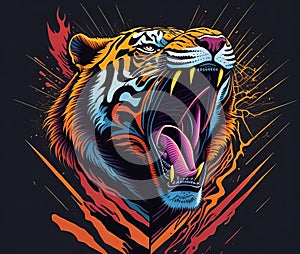 Artwork for t-shirt graphic of a powerful and fierce tiger in mid-roar.