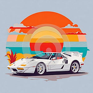 Artwork of tshirt graphic design flat design of one retro car. Generate Ai