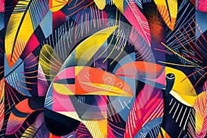 Vibrant Tropical Toucan Bird Abstract Art Print