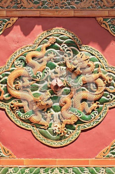 Artwork on a wall of an ancient Buddhist temple, Beijing, China