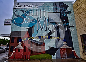 Artwork welcoming visitors to Sault ste marie Michigan in the U.P.