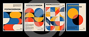 Artworks, posters inspired postmodern of vector abstract dynamic symbols with bold geometric shapes, useful for web