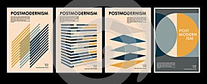 Artworks, posters inspired postmodern of vector abstract dynamic symbols with bold geometric shapes, useful for web