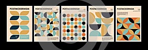 Artworks, posters inspired postmodern of vector abstract dynamic symbols with bold geometric shapes, useful for web