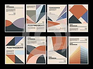 Artworks, posters inspired postmodern of vector abstract dynamic symbols with bold geometric shapes, useful for web