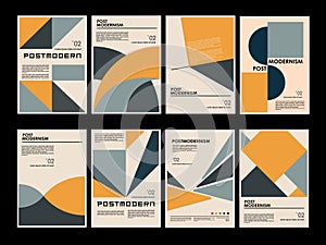 Artworks, posters inspired postmodern of vector abstract dynamic symbols with bold geometric shapes, useful for web