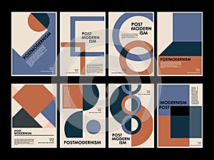 Artworks, posters inspired postmodern of vector abstract dynamic symbols with bold geometric shapes, useful for web